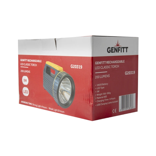 G20319 - GENFITT RECHARGEABLE LED CLASSIC TORCH 200 LUMEN